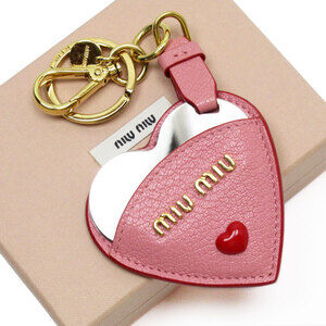 Miu Miu Mirror Charm Key Ring Pink Leather